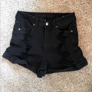 American Eagle black mid waist and cuffed distressed shorts